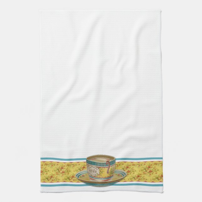 Vintage Floral Coffee Cup Towel (Vertical)