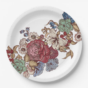 Vintage Floral Coined Cocktail Napkins Paper Plates