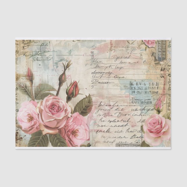 Vintage Floral Collage Pattern Tissue Paper (Front)