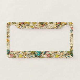Vintage Floral Collage with Aged Paper Texture License Plate Frame