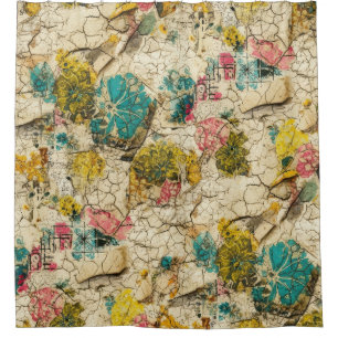 Vintage Floral Collage with Aged Paper Texture Shower Curtain