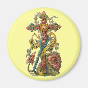 Vintage Floral Condolence Cross Magnet