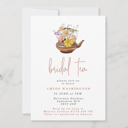 Vintage Floral Copper Teapot Bridal Shower Invitation