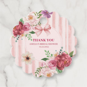 Vintage floral Coquette pink bow bridal shower Favor Tags