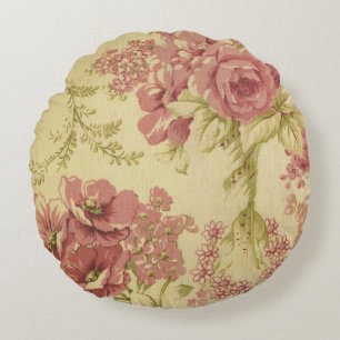 Vintage,floral,coral,pink,roses,shabby chic,cute,e round pillow