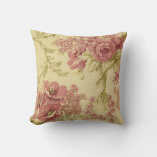 Vintage,floral,coral,pink,roses,shabby chic,cute,e throw pillow