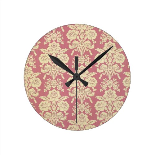 vintage,floral,coral,pink,rustic,damask,victorian, round wall clock