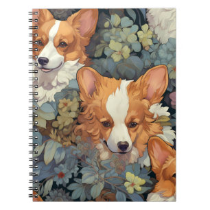 Vintage Floral Corgi Pattern Cute Botanical Dog De Notebook