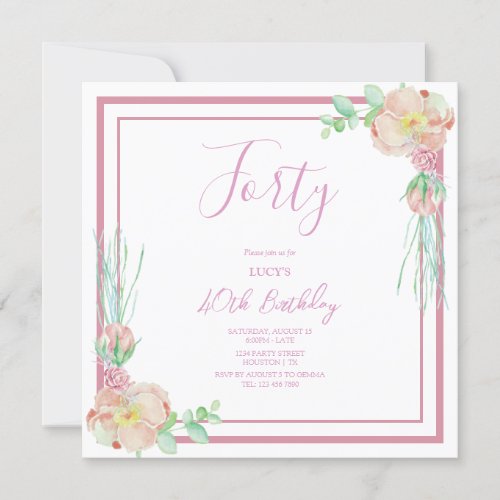 Vintage Floral Corner Decoration Birthday Invitation