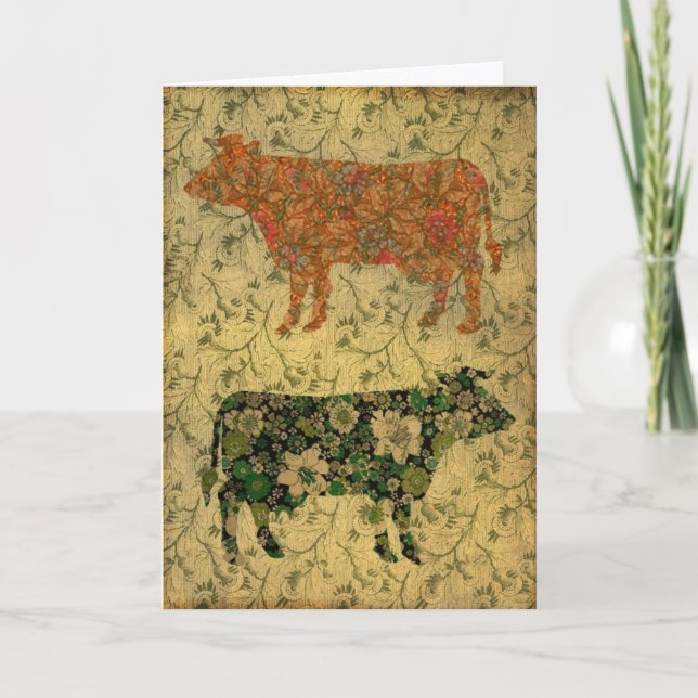 Vintage Floral Cow Collage Birthday  Card (Front)