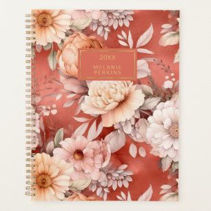 Vintage Floral Cream Coral Watercolor Flowers Planner