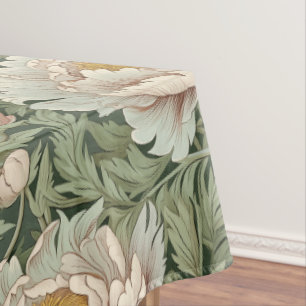 Vintage Floral Cream Peony Patterned Decorative Tablecloth