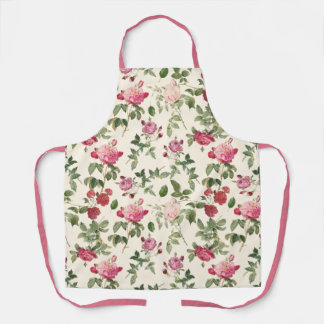 Vintage Floral Cream Pink Rose Apron