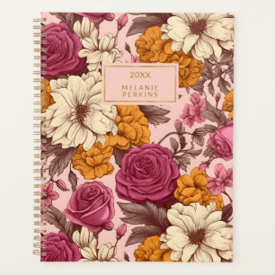Vintage Floral Cream Pink Rose Boho Flowers Planner