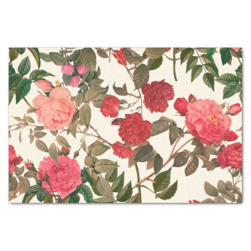 Vintage Floral Cream Pink Rose Garden Tissue Paper