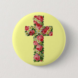 Vintage Floral Cross Button