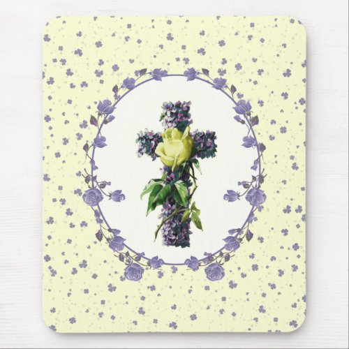 Vintage Floral Cross Easter Gift  Mouse Pad