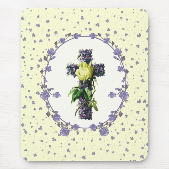 Vintage Floral Cross Easter Gift  Mouse Pad (Front)