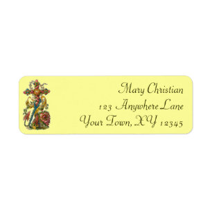 Vintage Floral Cross Label