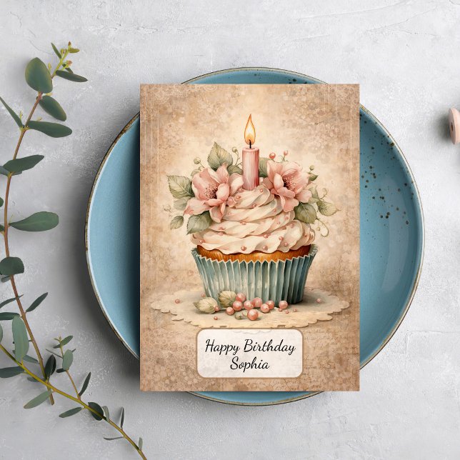Vintage Floral Cupcake Card (Creator Uploaded)