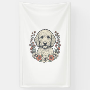 Vintage Floral Curly Dog Portrait T-Shirt Design_1 Banner
