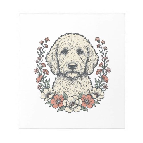Vintage Floral Curly Dog Portrait T-Shirt Design_1 Notepad