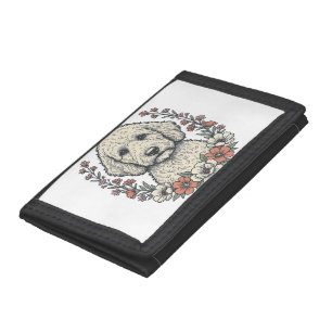 Vintage Floral Curly Dog Portrait T-Shirt Design_1 Trifold Wallet