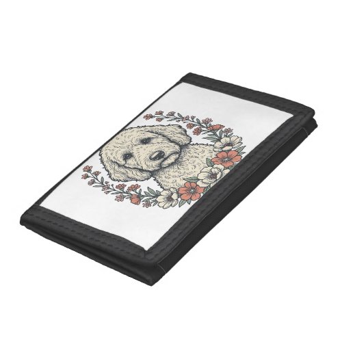 Vintage Floral Curly Dog Portrait T-Shirt Design_1 Trifold Wallet