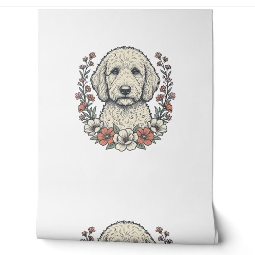 Vintage Floral Curly Dog Portrait T-Shirt Design_1 Wallpaper