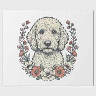 Vintage Floral Curly Dog Portrait T-Shirt Design_1 Wrapping Paper