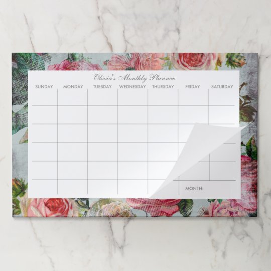 Vintage Floral Custom Desk Pad Monthly Calendar