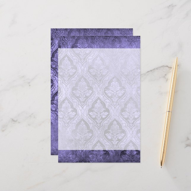Vintage Floral Custom Paper Stationery - Purple (Front/Back In Situ)