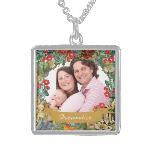 Vintage Floral Custom Photo Personalised Sterling Silver Necklace