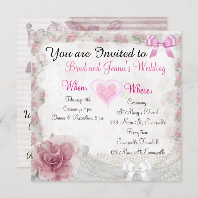 Vintage floral Customized Wedding Invitation (Front/Back)