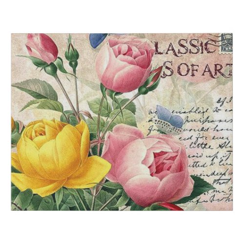 Vintage floral cute home office decor faux canvas print