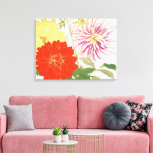 Vintage Floral Dahlia Japanese Art Canvas Print