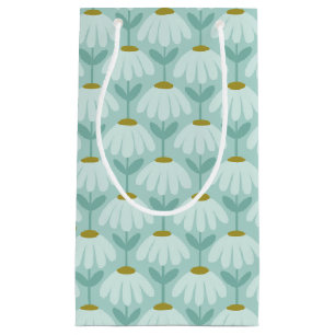 Vintage Floral Daisies Pattern Teal Blue & Olive Small Gift Bag