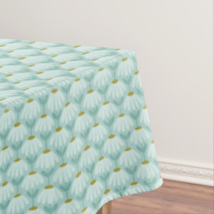 Vintage Floral Daisies Pattern Teal Blue & Olive Tablecloth