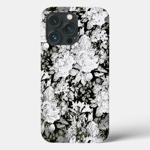 Vintage Floral Damask black and white iPhone 13 Pro Case