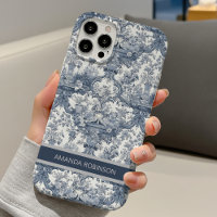 Vintage floral damask Blue toile de jouy monogram