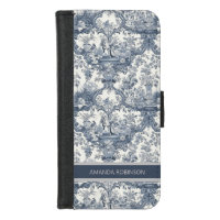 Vintage floral damask Blue toile de jouy monogram