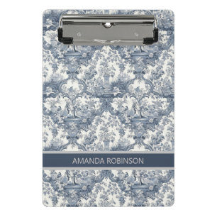 Vintage floral damask Blue toile de jouy monogram Mini Clipboard