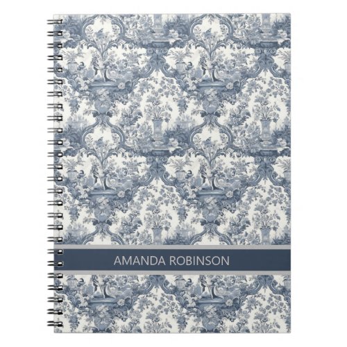 Vintage floral damask Blue toile de jouy monogram Notebook