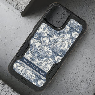 Vintage floral damask Blue toile de jouy monogram OtterBox iPhone 14 Case