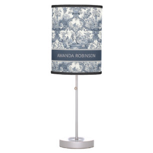 Vintage floral damask Blue toile de jouy monogram Table Lamp