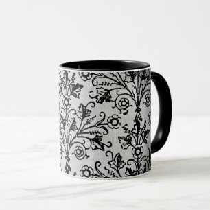 Vintage Floral Damask Etching on Grungy Gray Mug