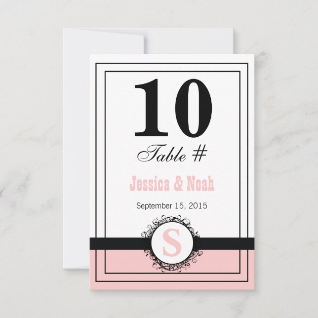 Vintage Floral Damask Wedding Table No. Invitation (Front)