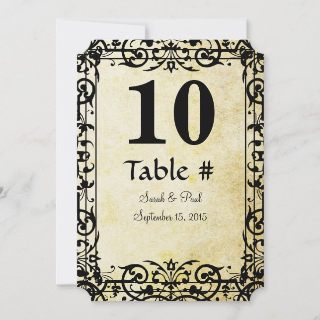 Vintage Floral Damask Wedding Table No. Invitation (Front)