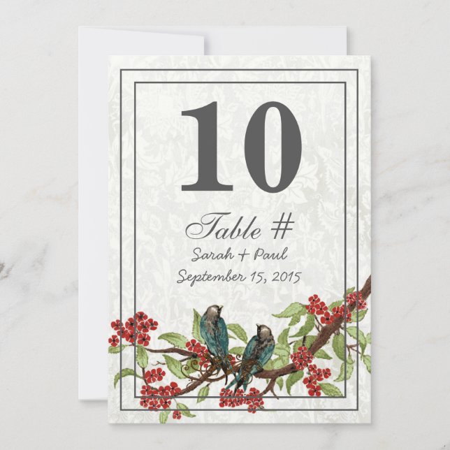 Vintage Floral Damask Wedding Table Number Card (Front)