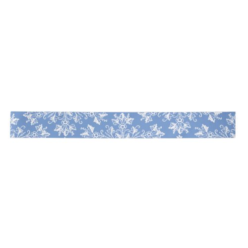 Vintage Floral Damask White and Cornflower Blue Satin Ribbon